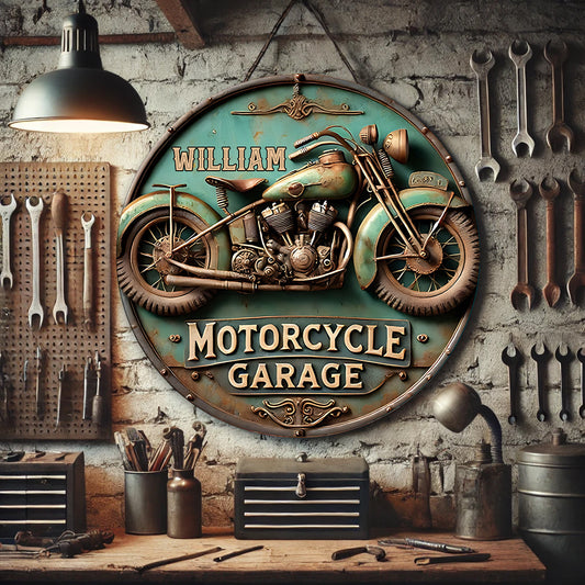 Passionné de moto - Panneau métallique rond personnalisé pour motard