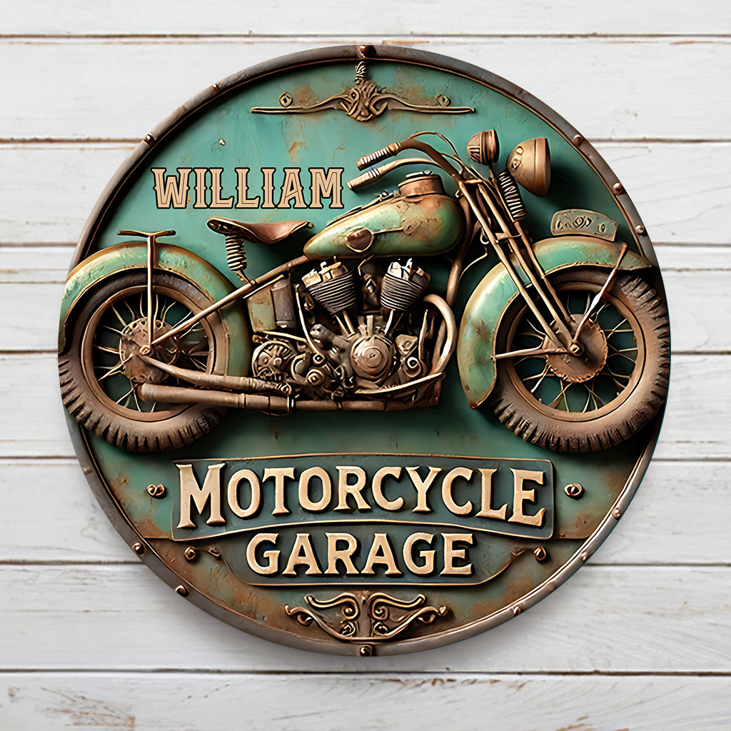 Passionné de moto - Panneau métallique rond personnalisé pour motard