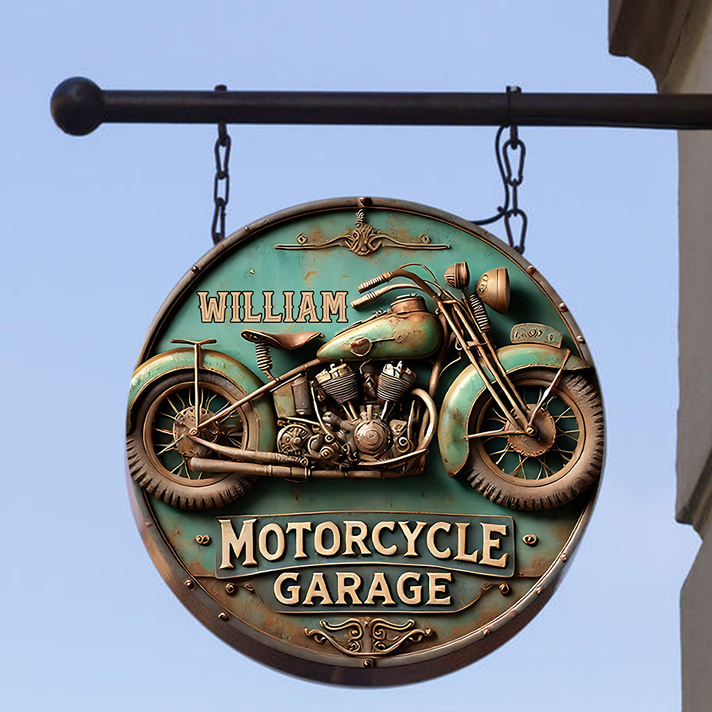 Passionné de moto - Panneau métallique rond personnalisé pour motard