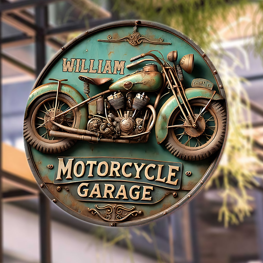 Passionné de moto - Panneau métallique rond personnalisé pour motard