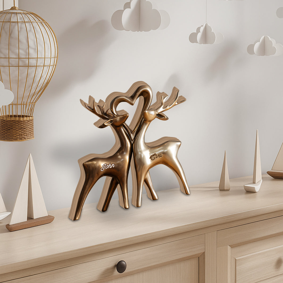 Anniversary Gifts Couple Deer - Personalized Couple Custom Shaped Wood Plaque