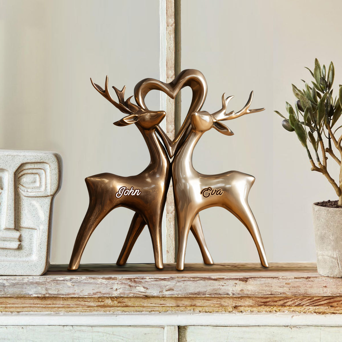 Anniversary Gifts Couple Deer - Personalized Couple Custom Shaped Wood Plaque