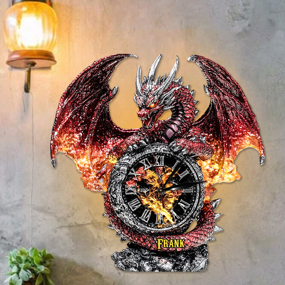 La Magie du Dragon - Horloge murale lumineuse LED Dragon personnalisée