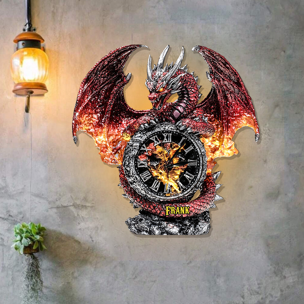 La Magie du Dragon - Horloge murale lumineuse LED Dragon personnalisée