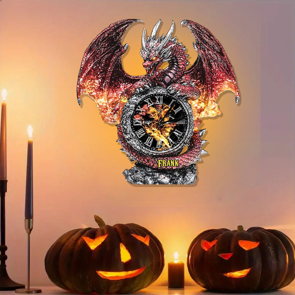 La Magie du Dragon - Horloge murale lumineuse LED Dragon personnalisée