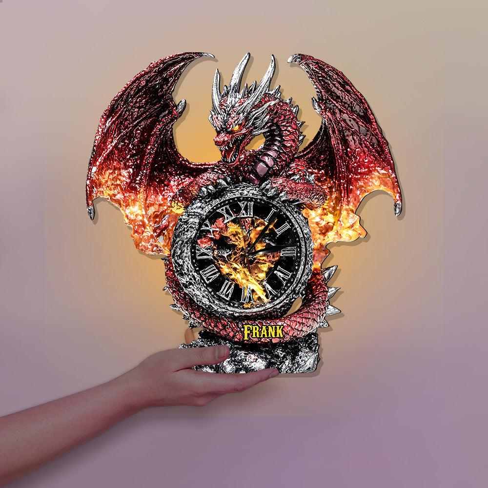 La Magie du Dragon - Horloge murale lumineuse LED Dragon personnalisée