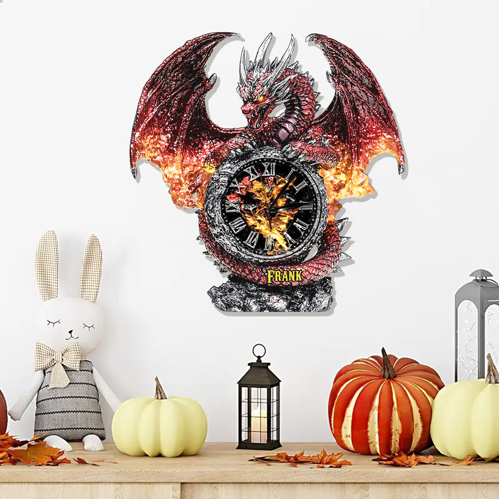La Magie du Dragon - Horloge murale lumineuse LED Dragon personnalisée