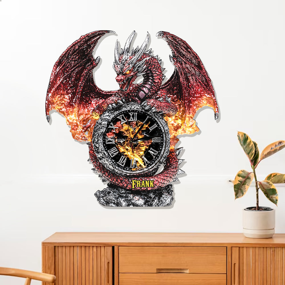La Magie du Dragon - Horloge murale lumineuse LED Dragon personnalisée