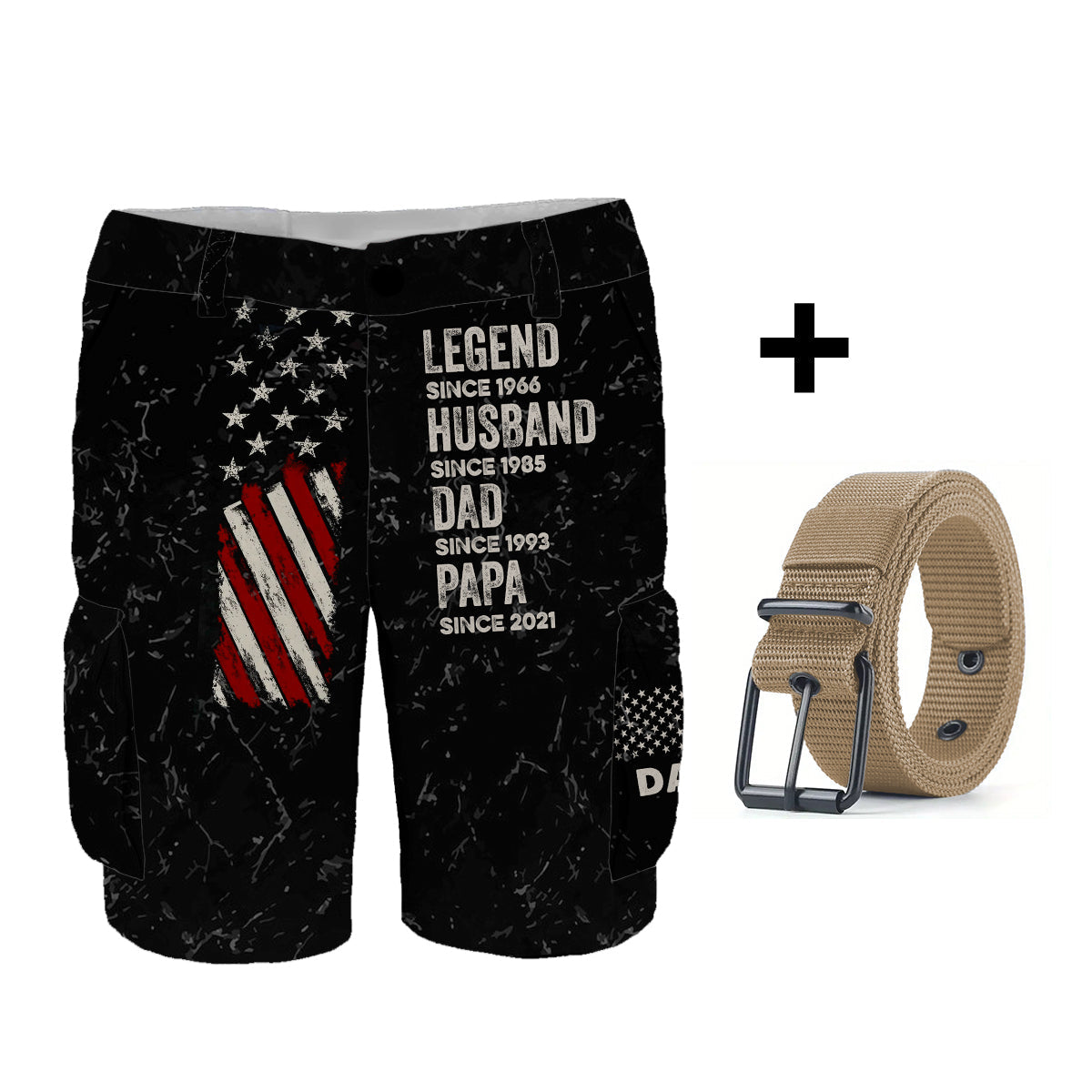 Legend Husband Dad And Grandpa - Personalized Father Cargo Shorts With Belt