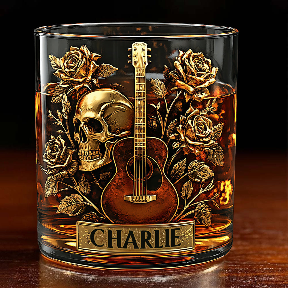Verre à whisky personnalisé Guitare, Crâne et Roses