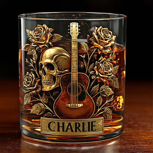 Verre à whisky personnalisé Guitare, Crâne et Roses