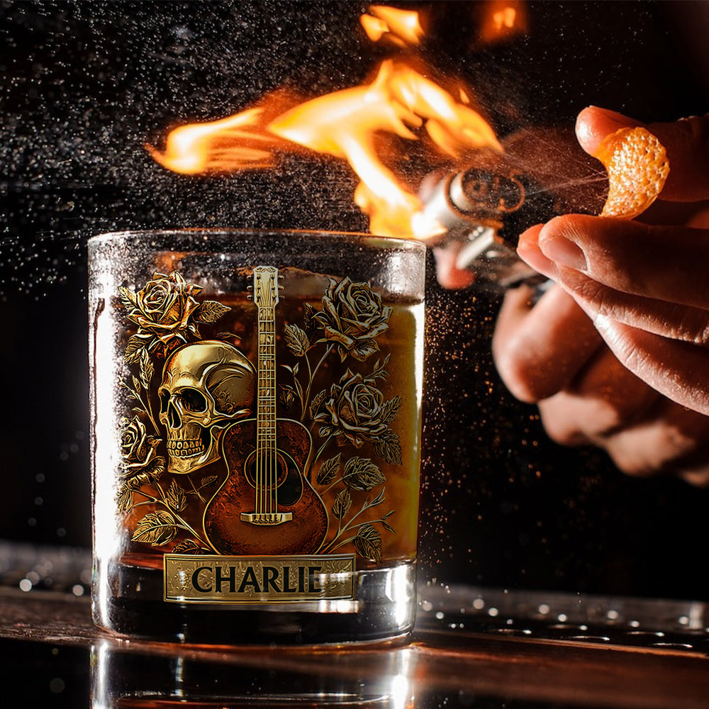 Verre à whisky personnalisé Guitare, Crâne et Roses