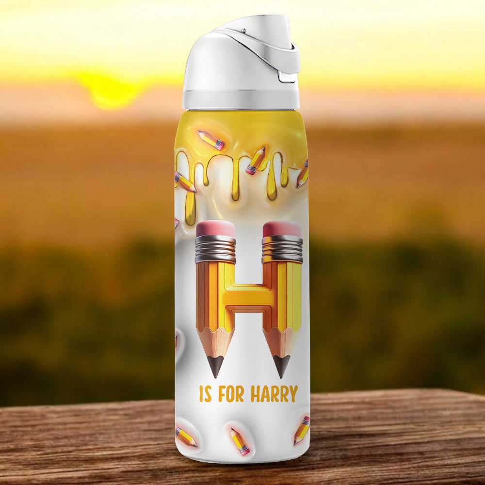 Pencil Alphabet Custom Name - Personalized Kid 2-In-1 Spout Water Bottle