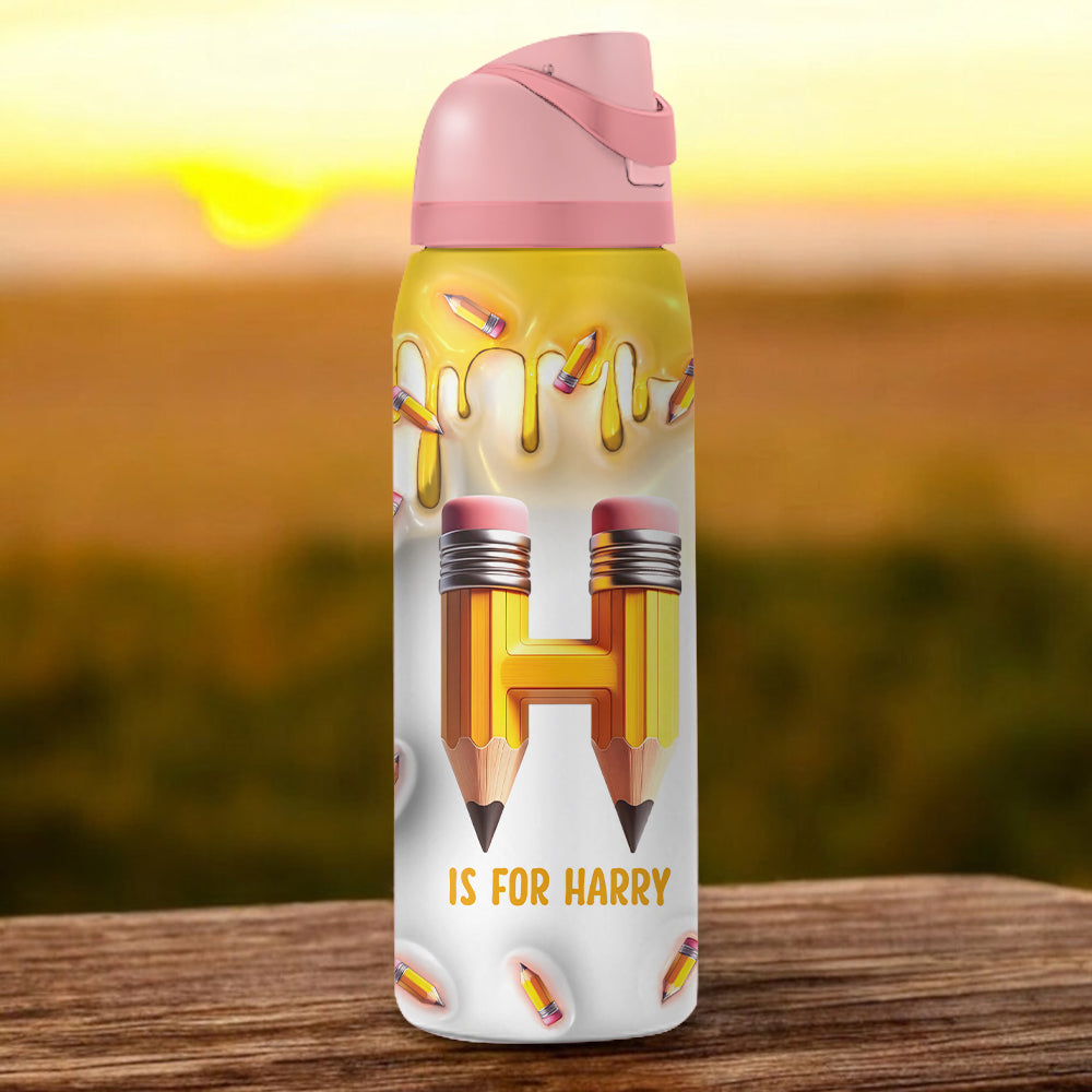 Pencil Alphabet Custom Name - Personalized Kid 2-In-1 Spout Water Bottle