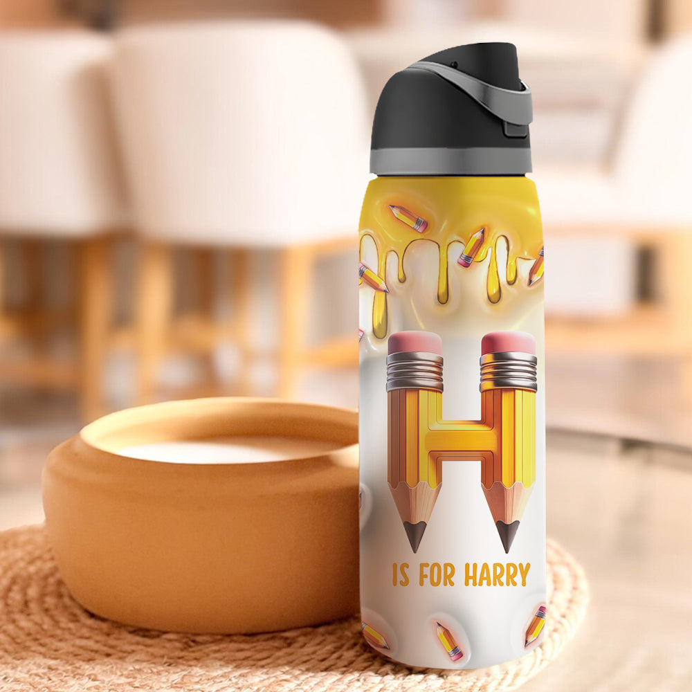 Pencil Alphabet Custom Name - Personalized Kid 2-In-1 Spout Water Bottle