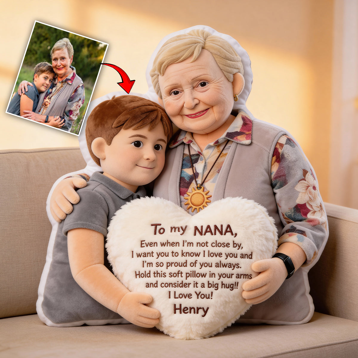 À ma grand-mère - Coussin personnalisé en fausse fourrure en forme de grand-mère