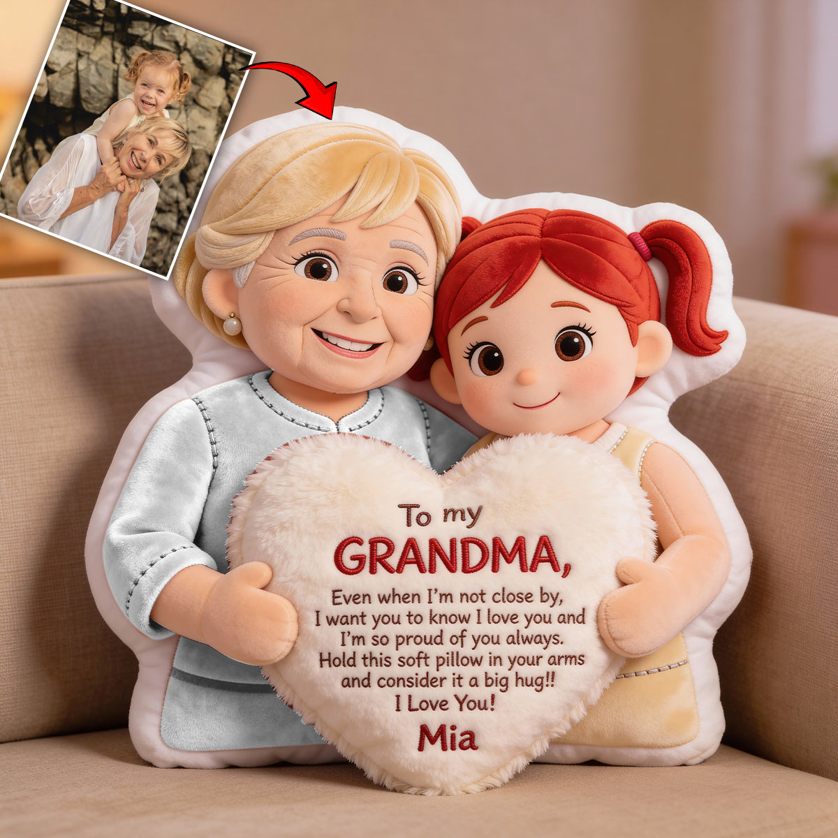 À ma grand-mère - Coussin personnalisé en fausse fourrure en forme de grand-mère
