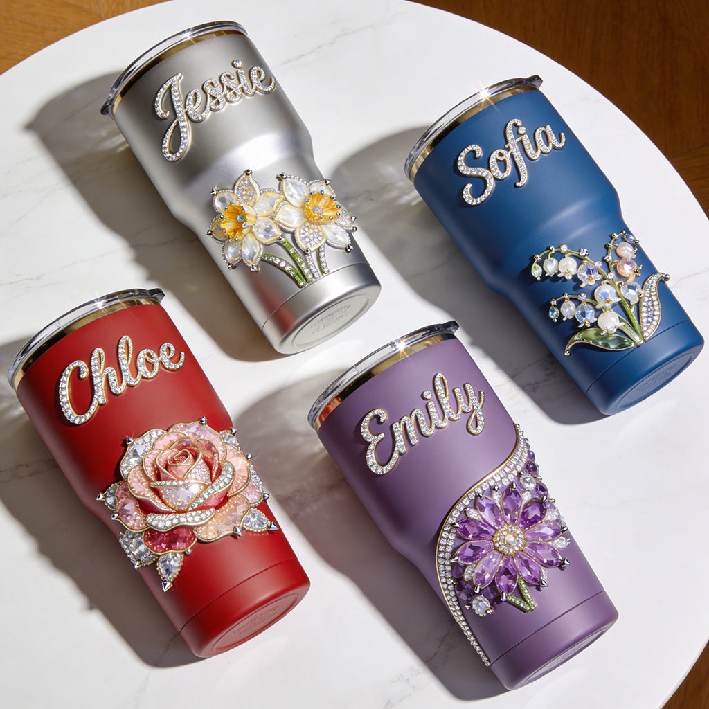 Amour de soi - Cadeau pour elle - Tasse personnalisée avec fleur du mois de naissance