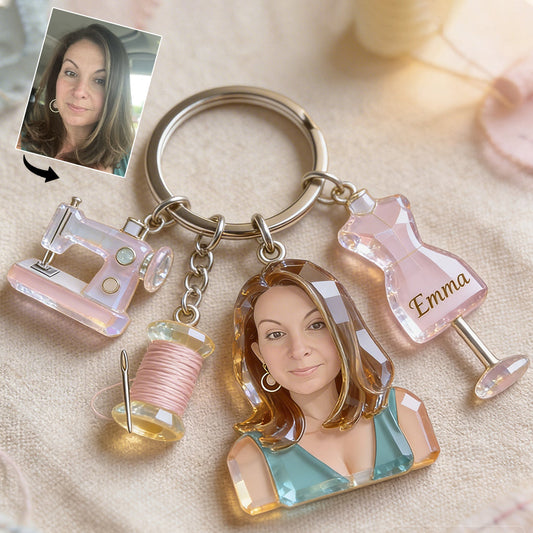 J'adore coudre - Porte-clés de couture personnalisé avec breloques