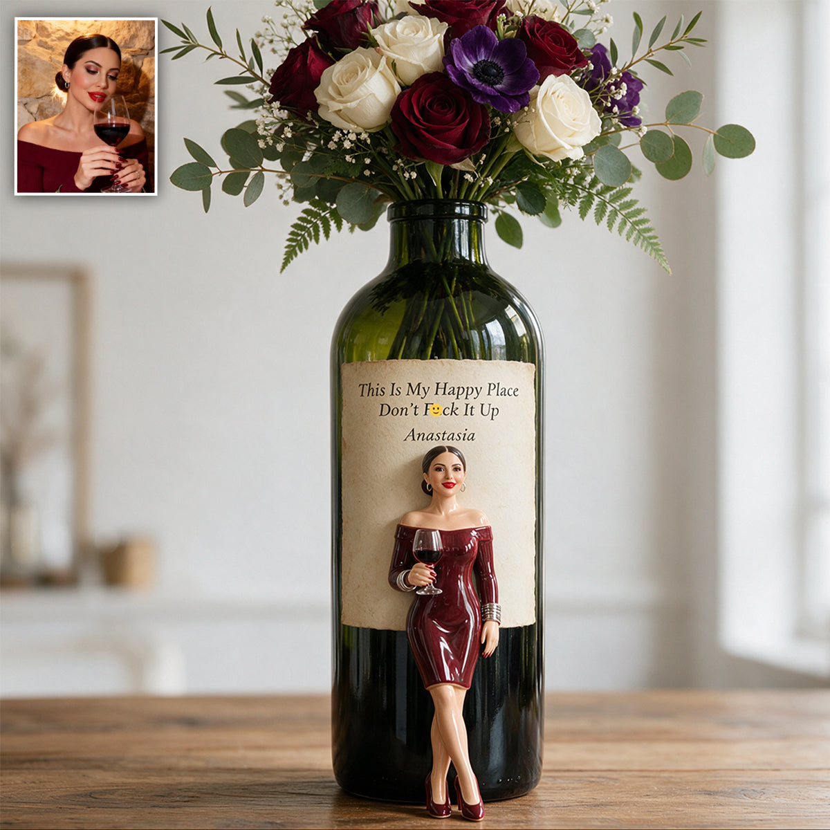 My Happy Place - Personalized Wine Custom Shape Acrylic Flower Vase