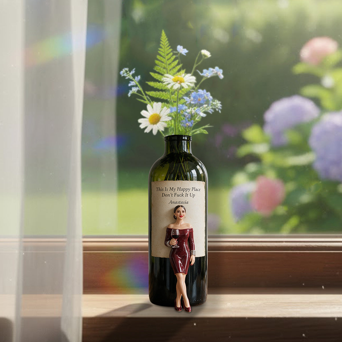My Happy Place - Personalized Wine Custom Shape Acrylic Flower Vase