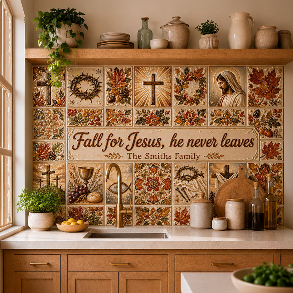 Fall For Jesus He Never Leaves - Personalized Christian Wall Decal