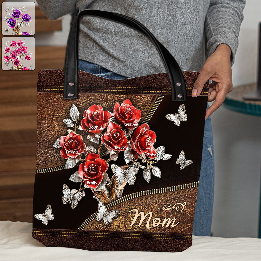 Magnifique sac fourre-tout personnalisé avec des roses, cadeau idéal pour maman, grand-mère…