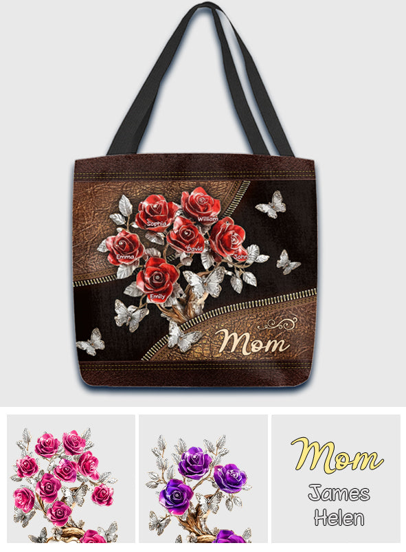 Magnifique sac fourre-tout personnalisé avec des roses, cadeau idéal pour maman, grand-mère…