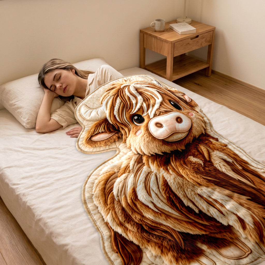 Just A Girl Who Loves Highland Cow - Personalized Highland Cow Shaped Fleece Blanket