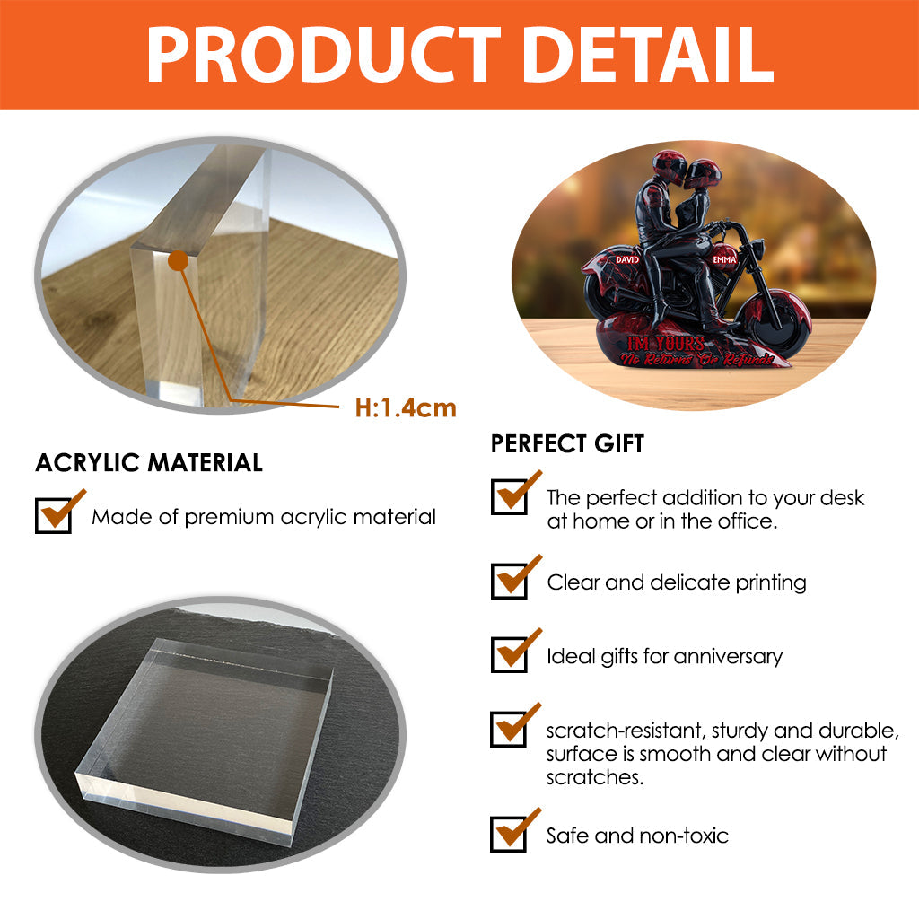 Je suis votre motard, sans retour ni remboursement - Plaque acrylique personnalisée en forme de motard