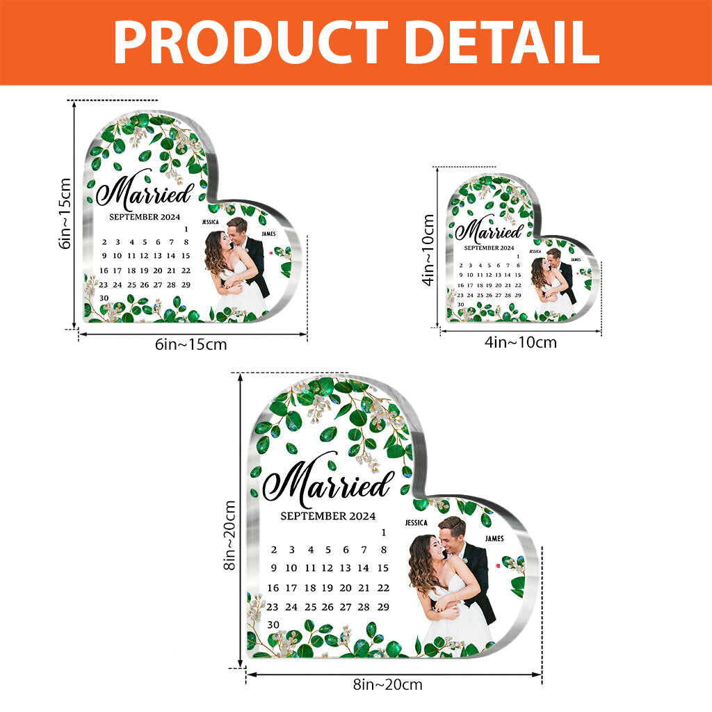 Calendrier de mariage - Plaque acrylique personnalisée pour couple