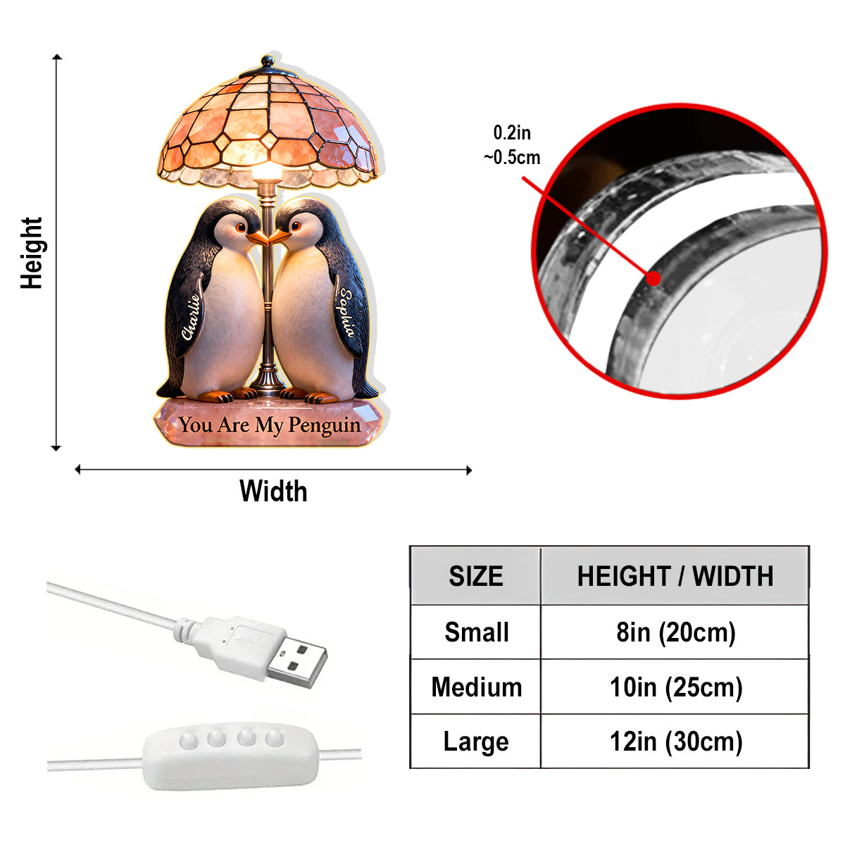 Tu es mon pingouin - Veilleuse LED acrylique personnalisée pour amoureux des pingouins