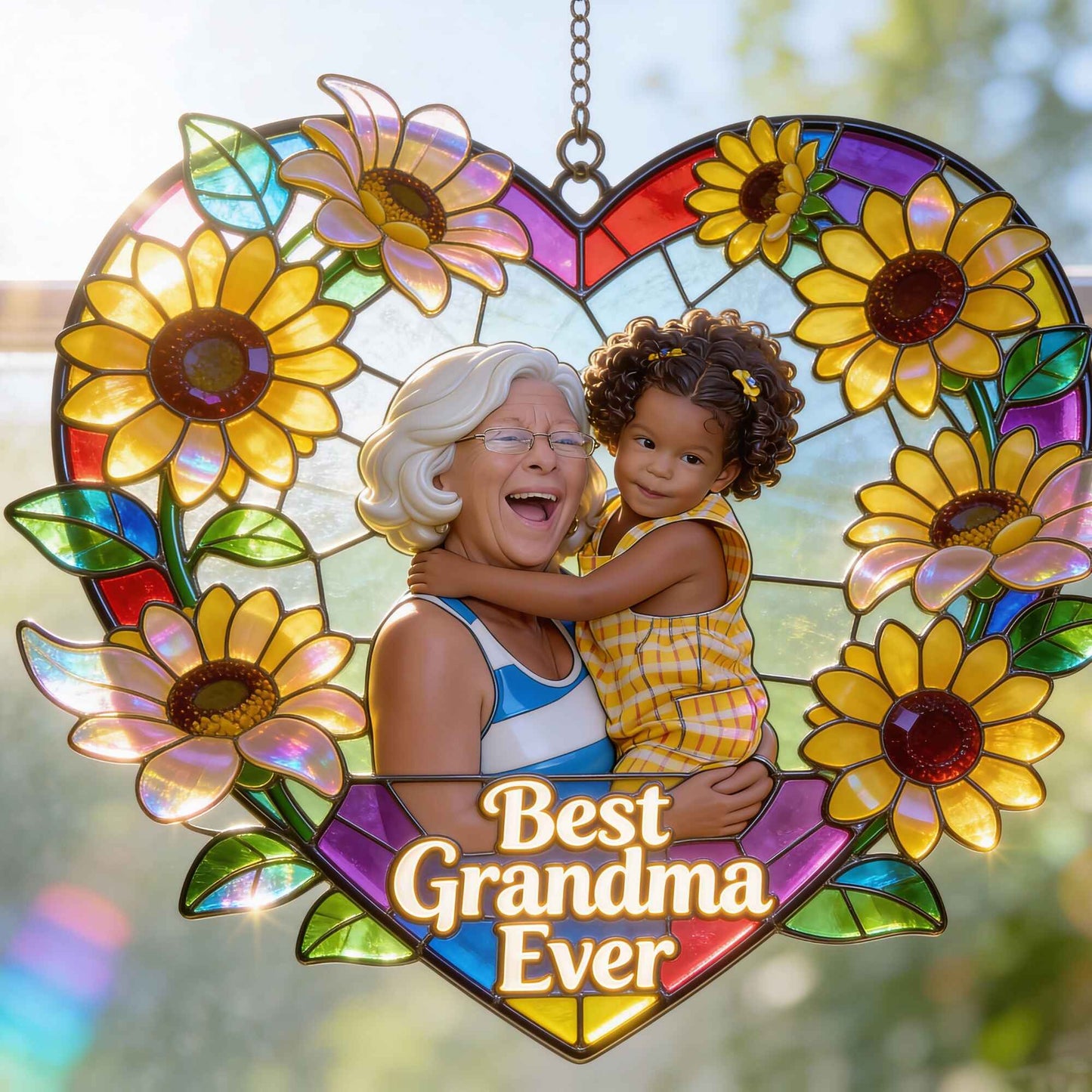 Love Grandma, Best Grandma Ever - Personalized Grandma Window Hanging Suncatcher Ornament