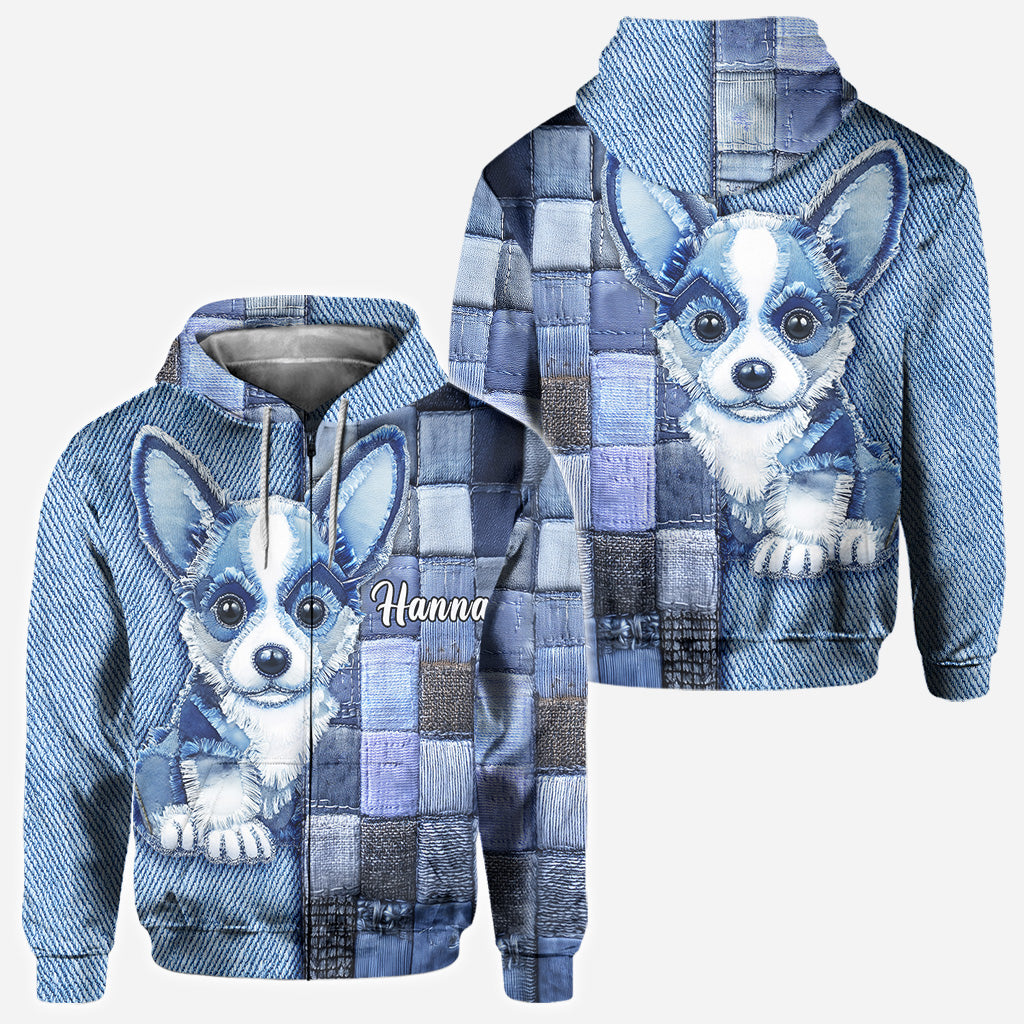 T-shirt personnalisé « J’adore le Pembroke Welsh Corgi » avec un chien.