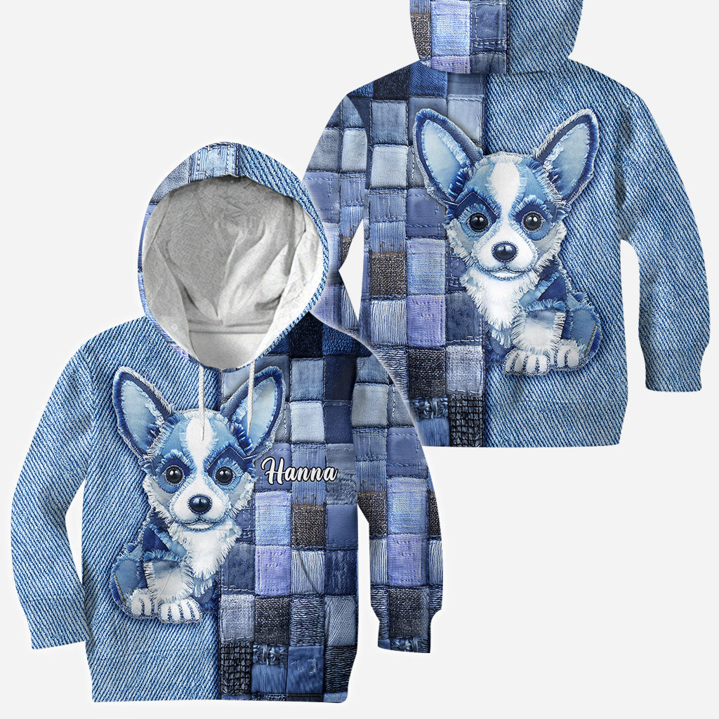 T-shirt personnalisé « J’adore le Pembroke Welsh Corgi » avec un chien.