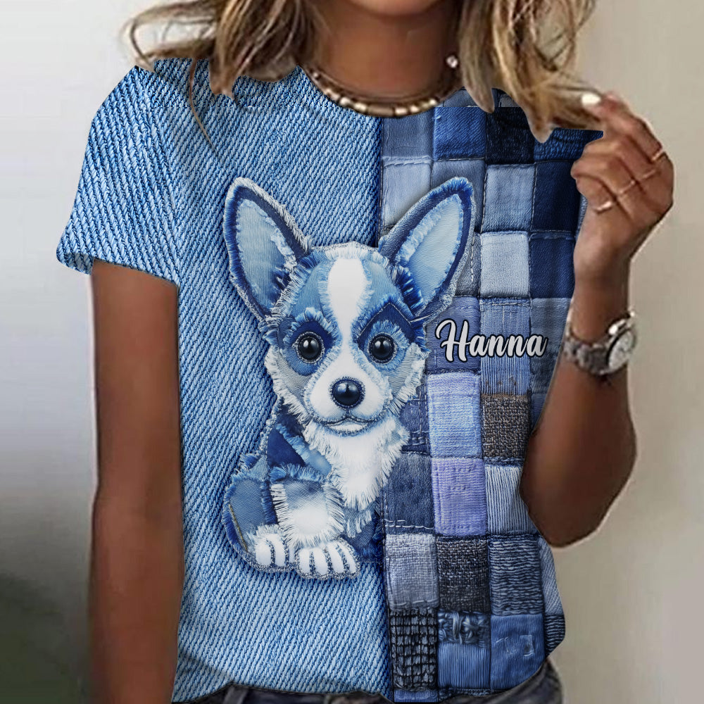 T-shirt personnalisé « J’adore le Pembroke Welsh Corgi » avec un chien.