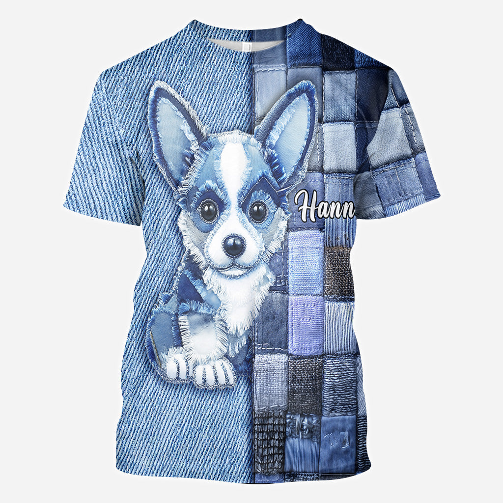 T-shirt personnalisé « J’adore le Pembroke Welsh Corgi » avec un chien.