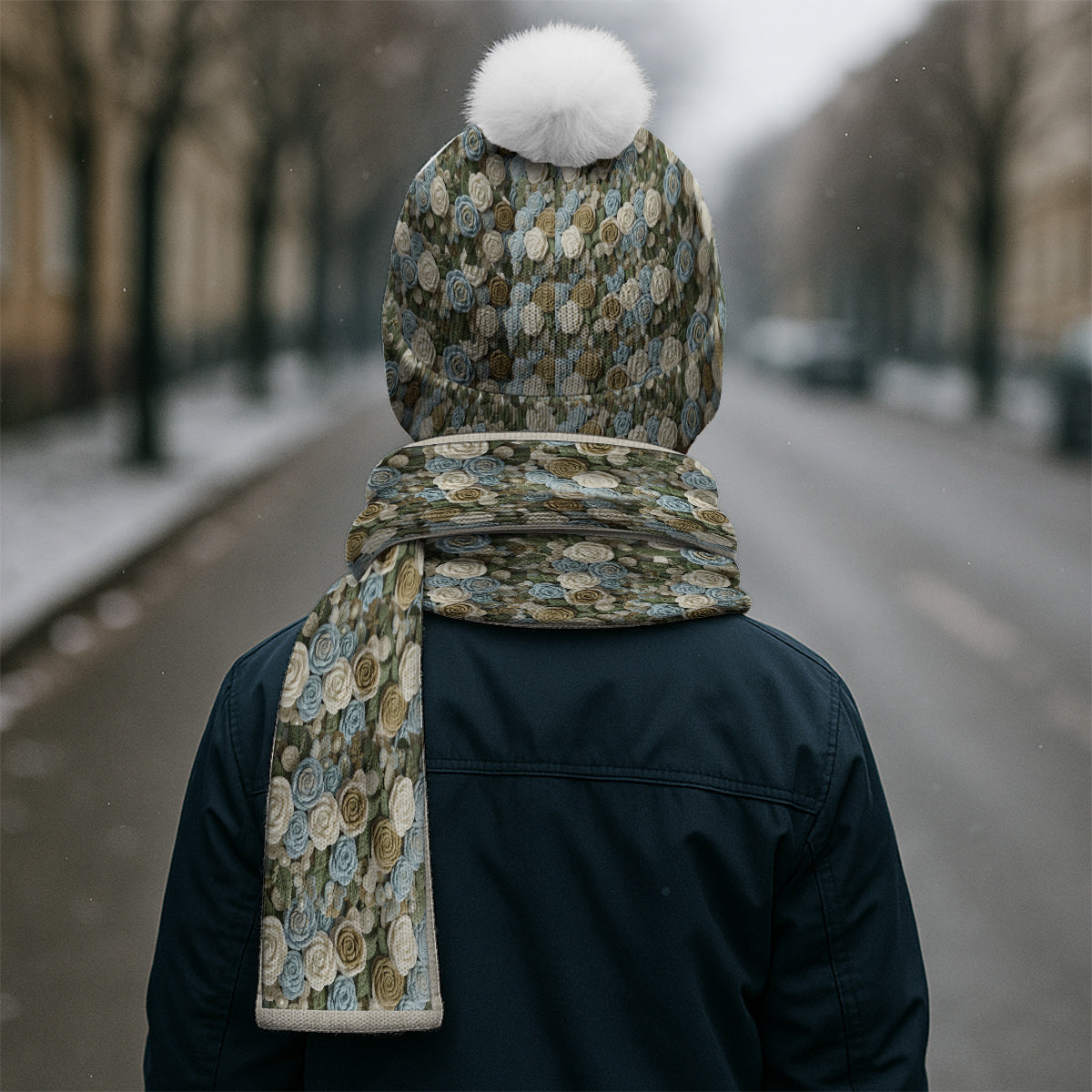 Notre-Dame Rose - Ensemble bonnet et écharpe chrétiens tricotés personnalisés