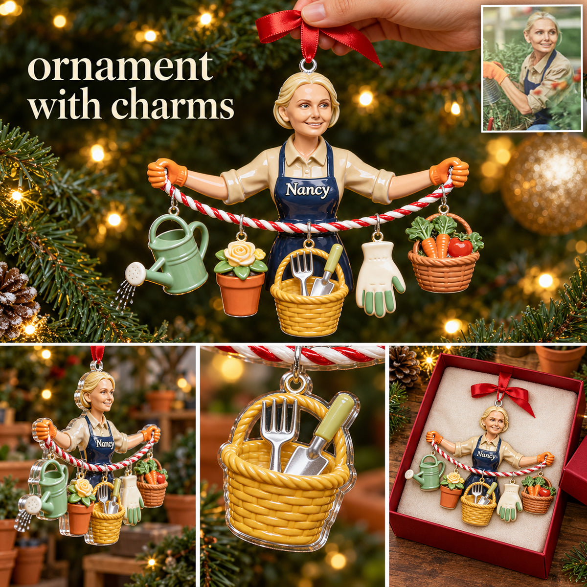 Growing Joy This Christmas - Personalized Gardening Ornament With Charm