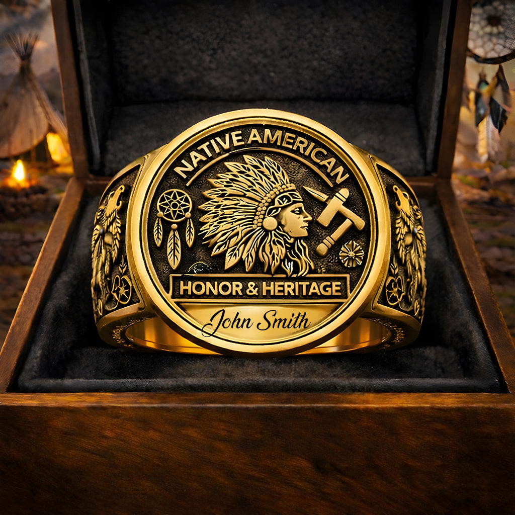 Fierté autochtone, Amérindien - Bague chevalière personnalisée pour Amérindien