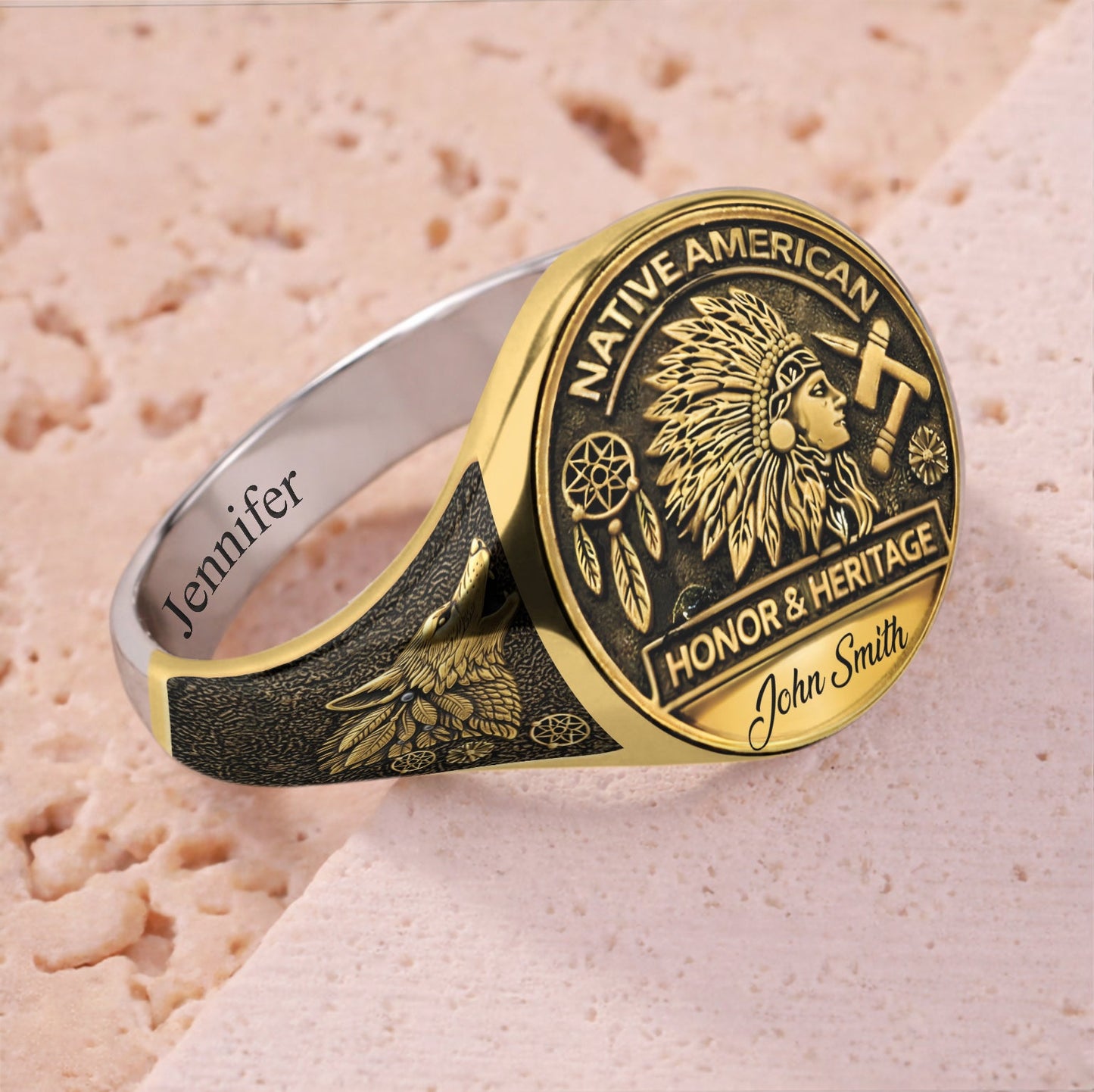 Fierté autochtone, Amérindien - Bague chevalière personnalisée pour Amérindien