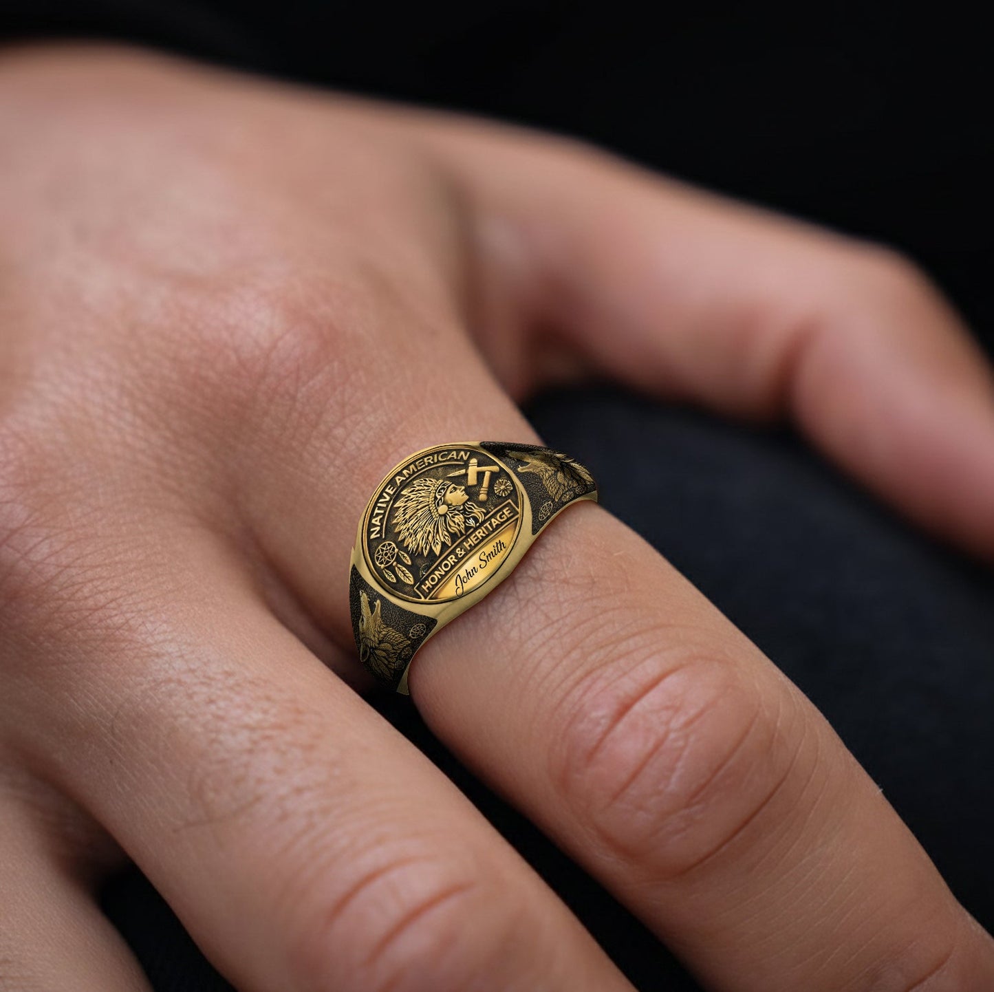 Fierté autochtone, Amérindien - Bague chevalière personnalisée pour Amérindien