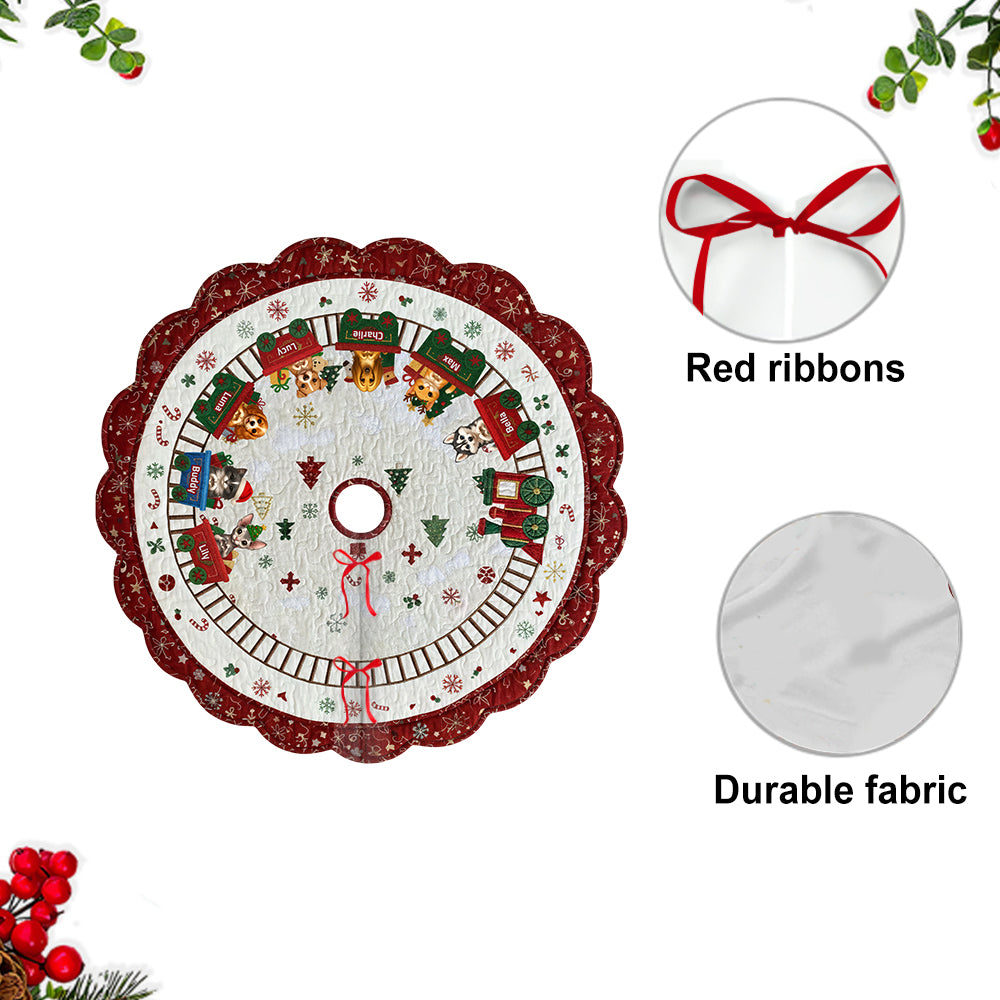 Train de Noël avec adorables chiens et chats - Jupe de sapin personnalisée en forme de chien