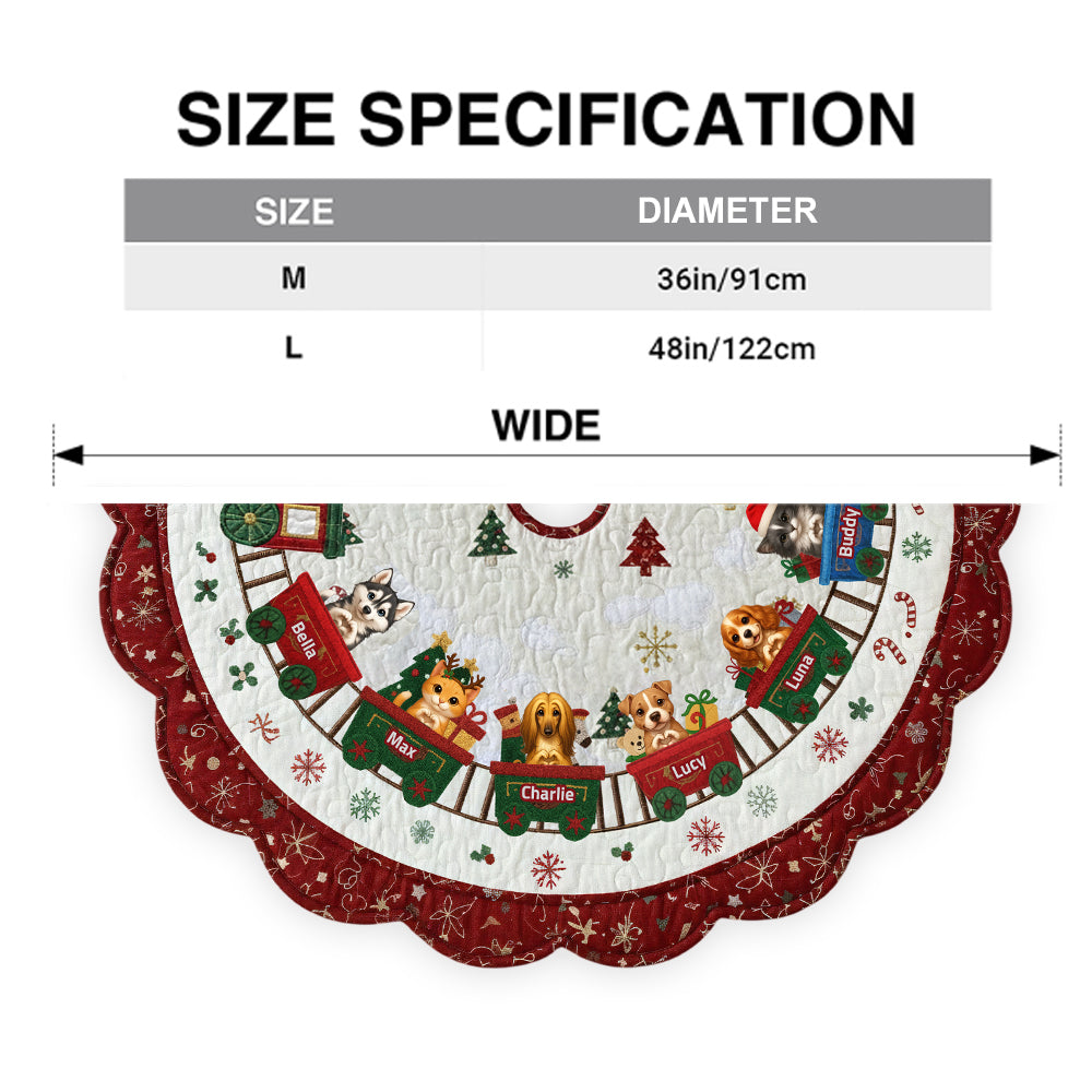 Train de Noël avec adorables chiens et chats - Jupe de sapin personnalisée en forme de chien