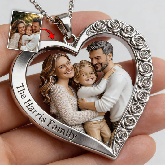 Collier pendentif en métal personnalisé à partir de n'importe quelle photo - Collier pendentif en métal en forme de famille