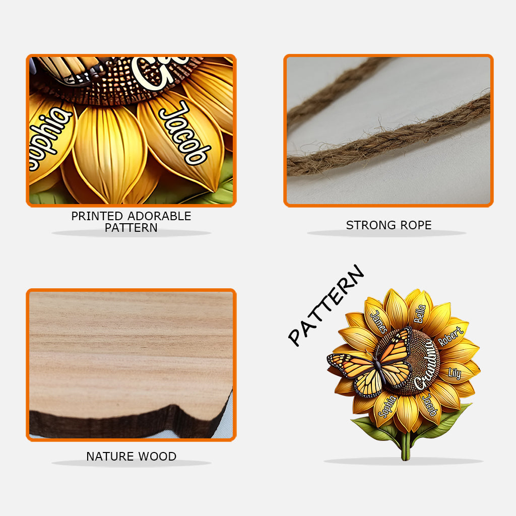 Cadeau tournesol pour grand-mère maman - Panneau en bois personnalisé en forme de grand-mère