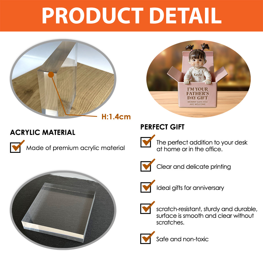 Father's Day Gift - Personalized Newborn Custom Shaped Acrylic Plaque