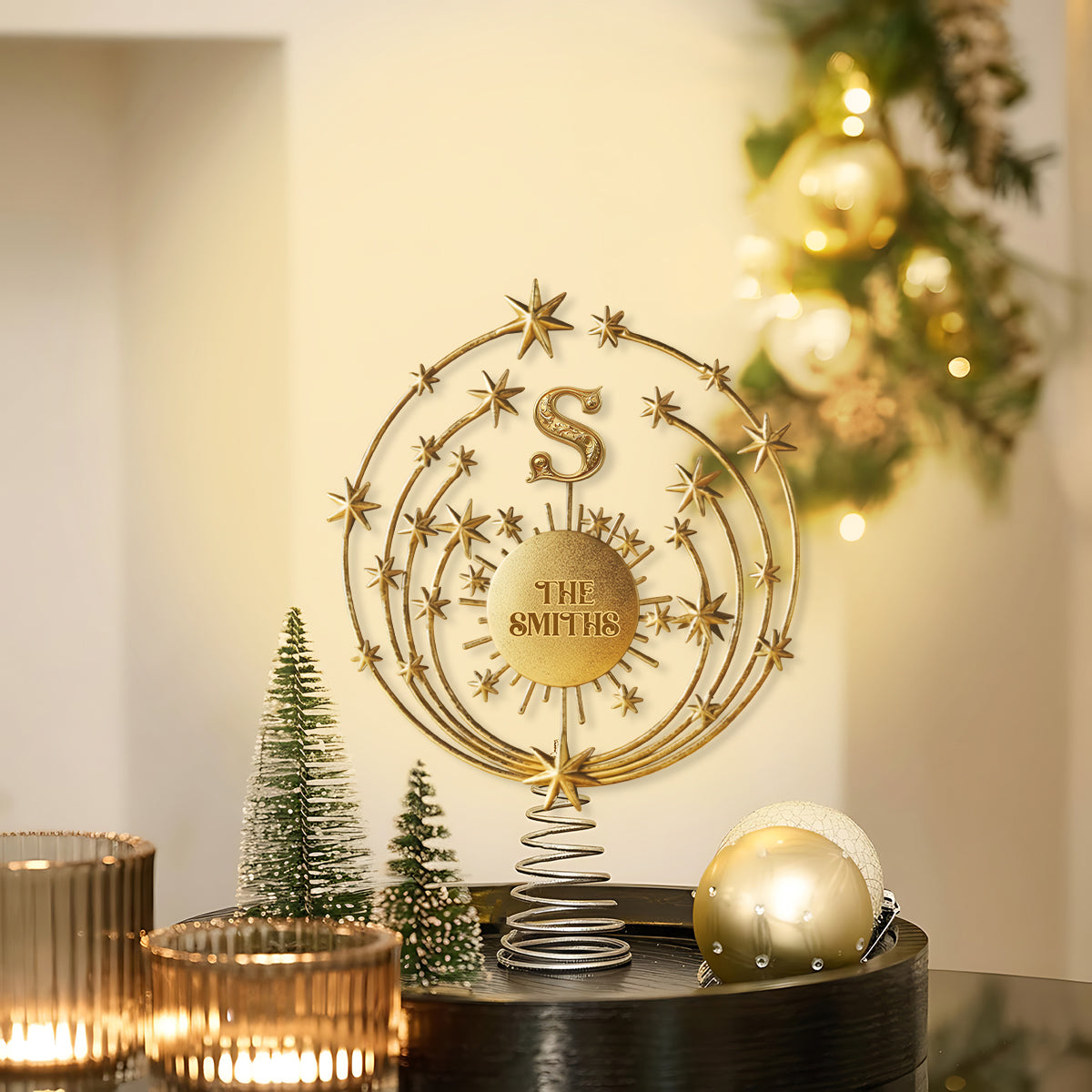 Joyeux Noël 2025, Décoration de sapin lumineuse LED personnalisée avec initiales de famille