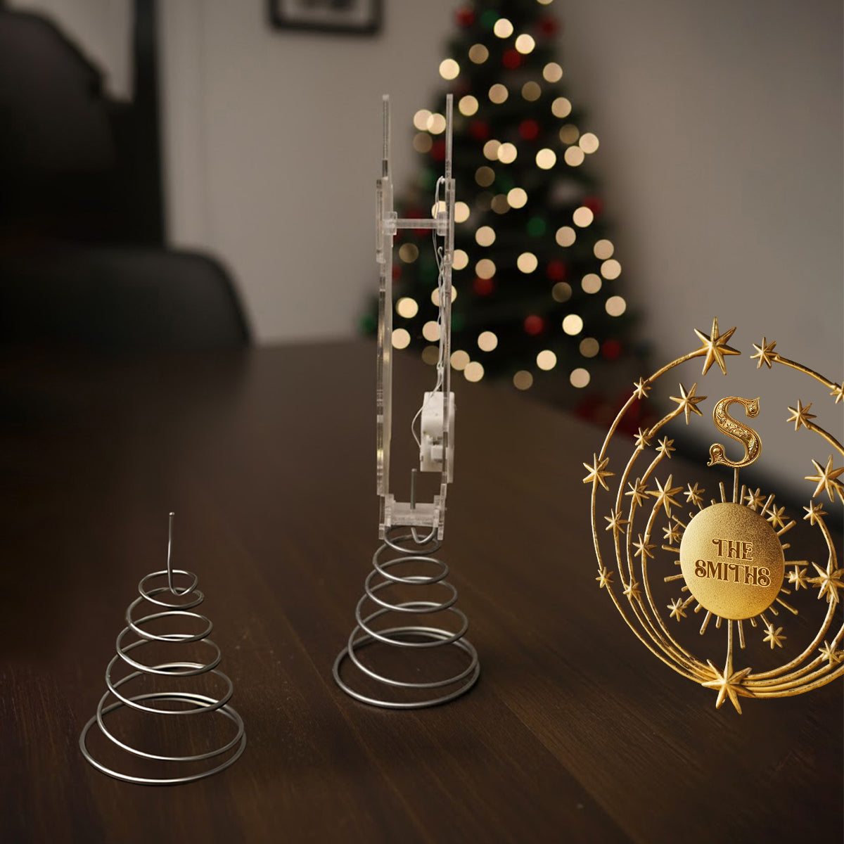 Joyeux Noël 2025, Décoration de sapin lumineuse LED personnalisée avec initiales de famille