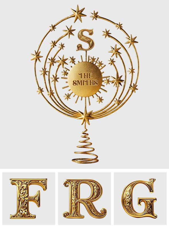 Joyeux Noël 2025, Décoration de sapin lumineuse LED personnalisée avec initiales de famille